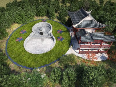 中式墓地3D模型下载